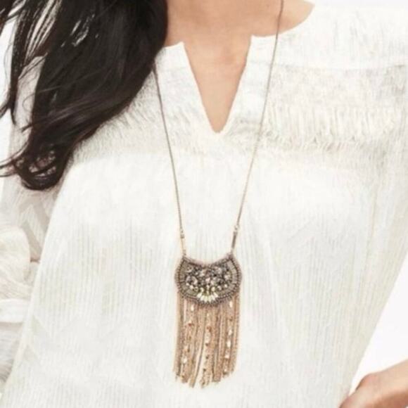 Stella & Dot Analena Pendant Necklace Mixed Metal Tones Stones Pearls - Picture 1 of 10